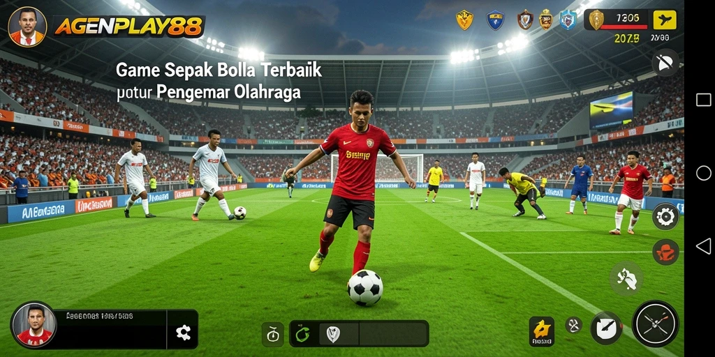 Screenshot gameplay AGENPLAY88 menampilkan aksi sepak bola seru.