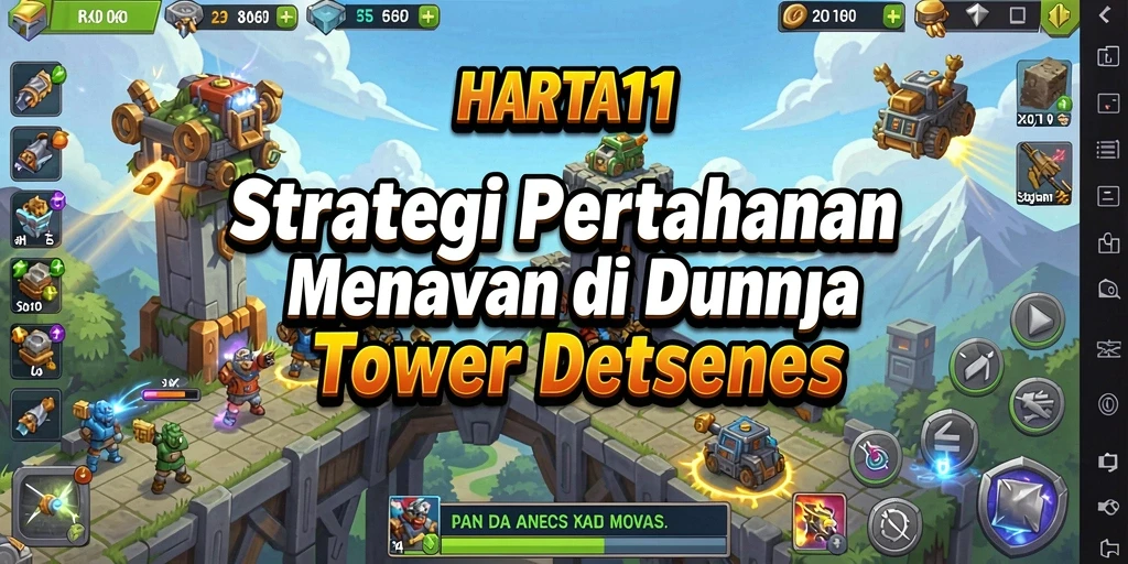 Tampilan grafis HARTA11 saat pertarungan Tower Defense.