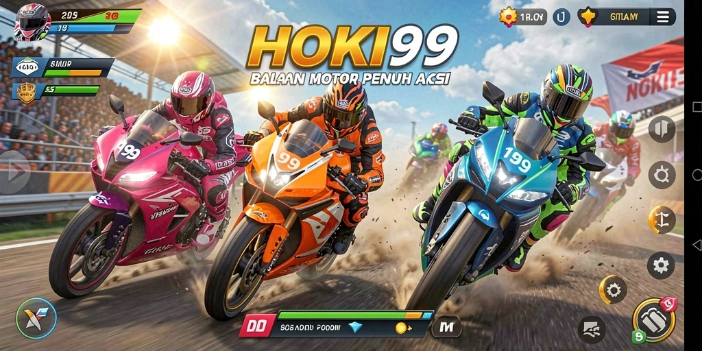 Gameplay HOKI99 yang mendebarkan dengan balapan motor cepat.