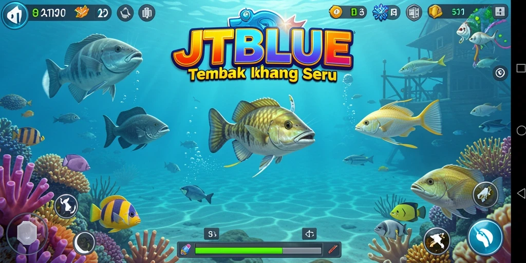 Screenshot JTBLUE menampilkan aksi seru menangkap ikan.