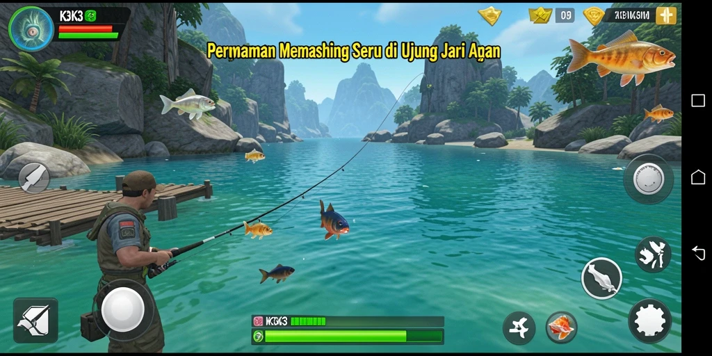 Screenshot menampilkan pengalaman memancing yang seru dan realistis di K3K3.