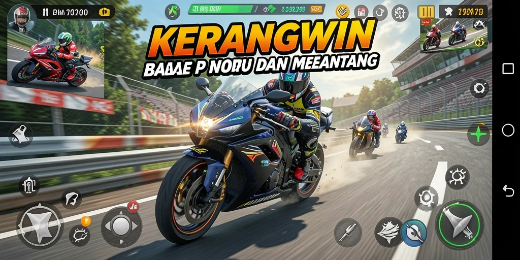 Tampilan gameplay KERANGWIN menampilkan aksi balapan motor yang seru.