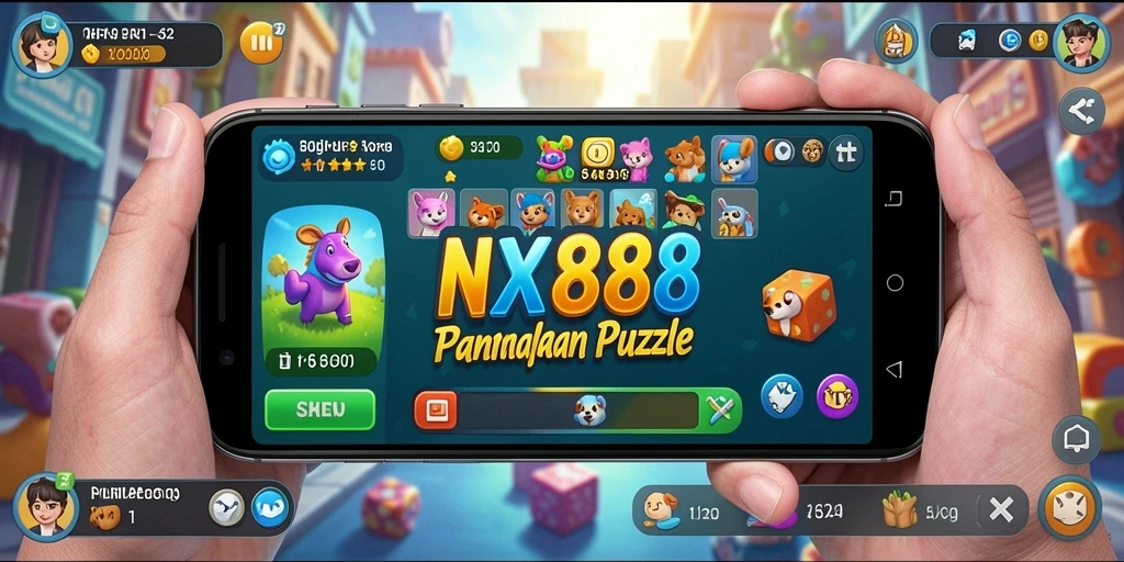 Tampilan gameplay NX888 dengan teka-teki yang menantang dan berwarna.