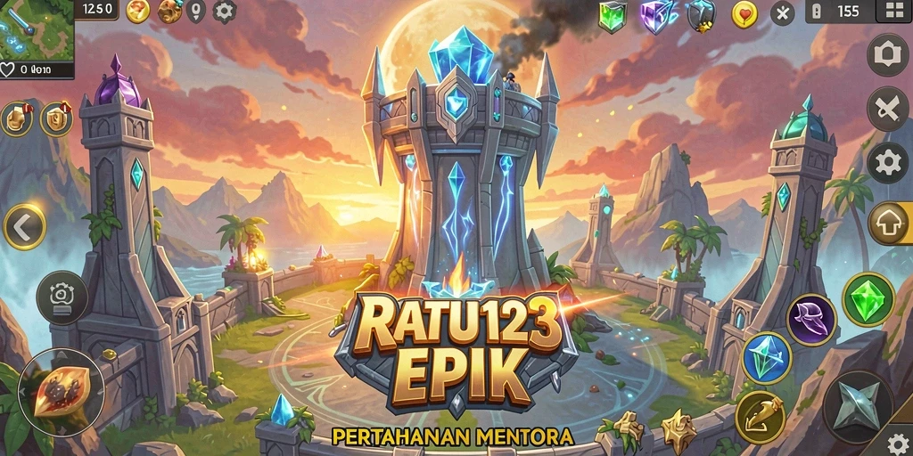 Screenshot gameplay menampilkan menara menangkal gelombang serangan musuh.