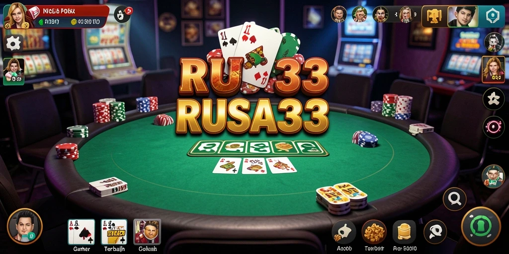 Screenshot utama RUSA33 menampilkan serunya gameplay Poker di smartphone.