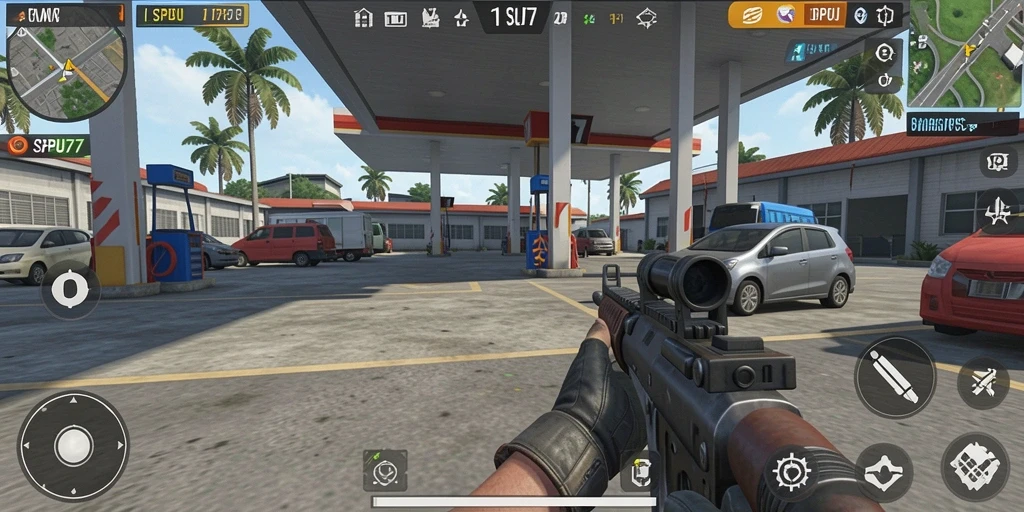 Screenshot gameplay SPBU77 menampilkan aksi menegangkan dalam TPS.