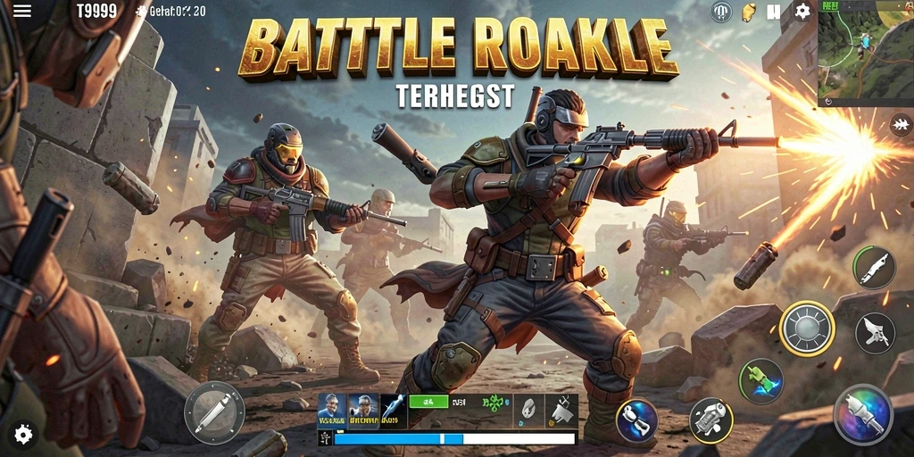 Tangkapan layar gameplay T9999 di medan perang Battle Royale.