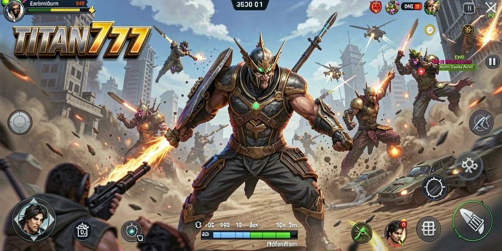 Tampilan seru gameplay action di TITAN777 yang mendebarkan.