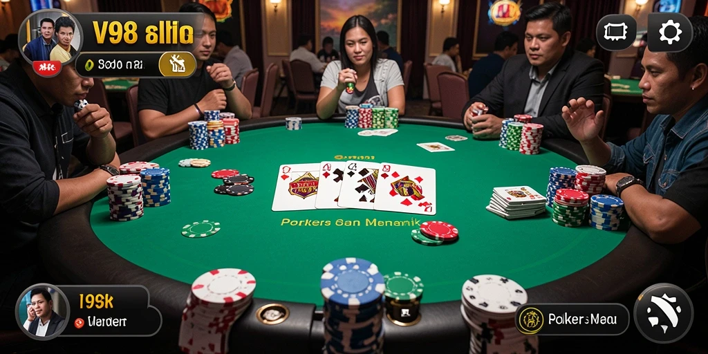 Tampilan gameplay Poker V98 yang menarik dan dinamis.