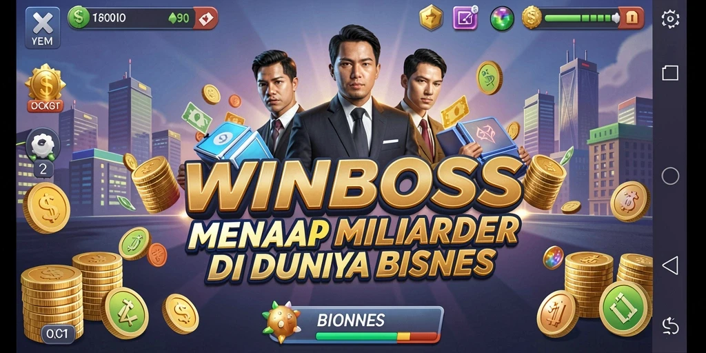 Tampilan gameplay <strong>WINBOSS</strong> dengan berbagai bisnis yang dikelola.